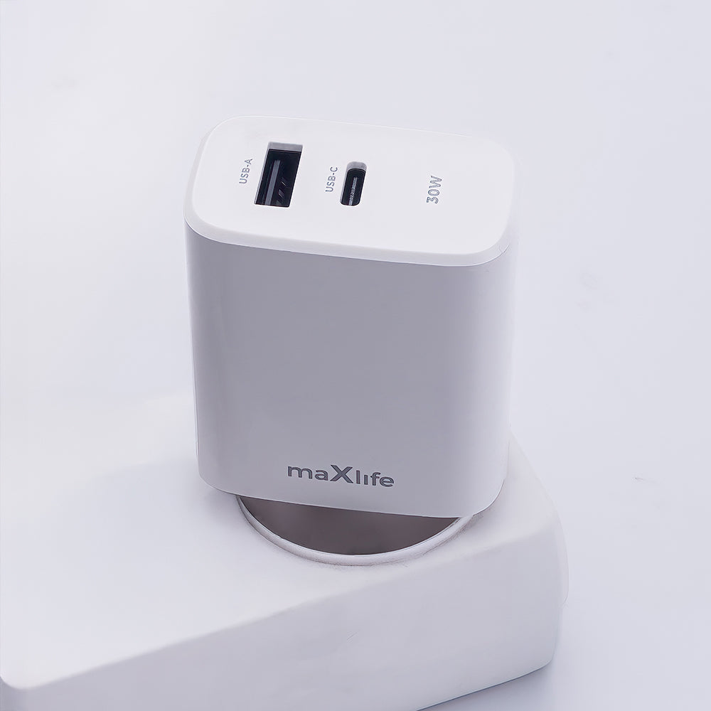 MaXlife Netzwerk-Ladegerät MXTC-10-30AC, 30 W, 3 A, 1 x USB-A – 1 x USB-C, Weiß