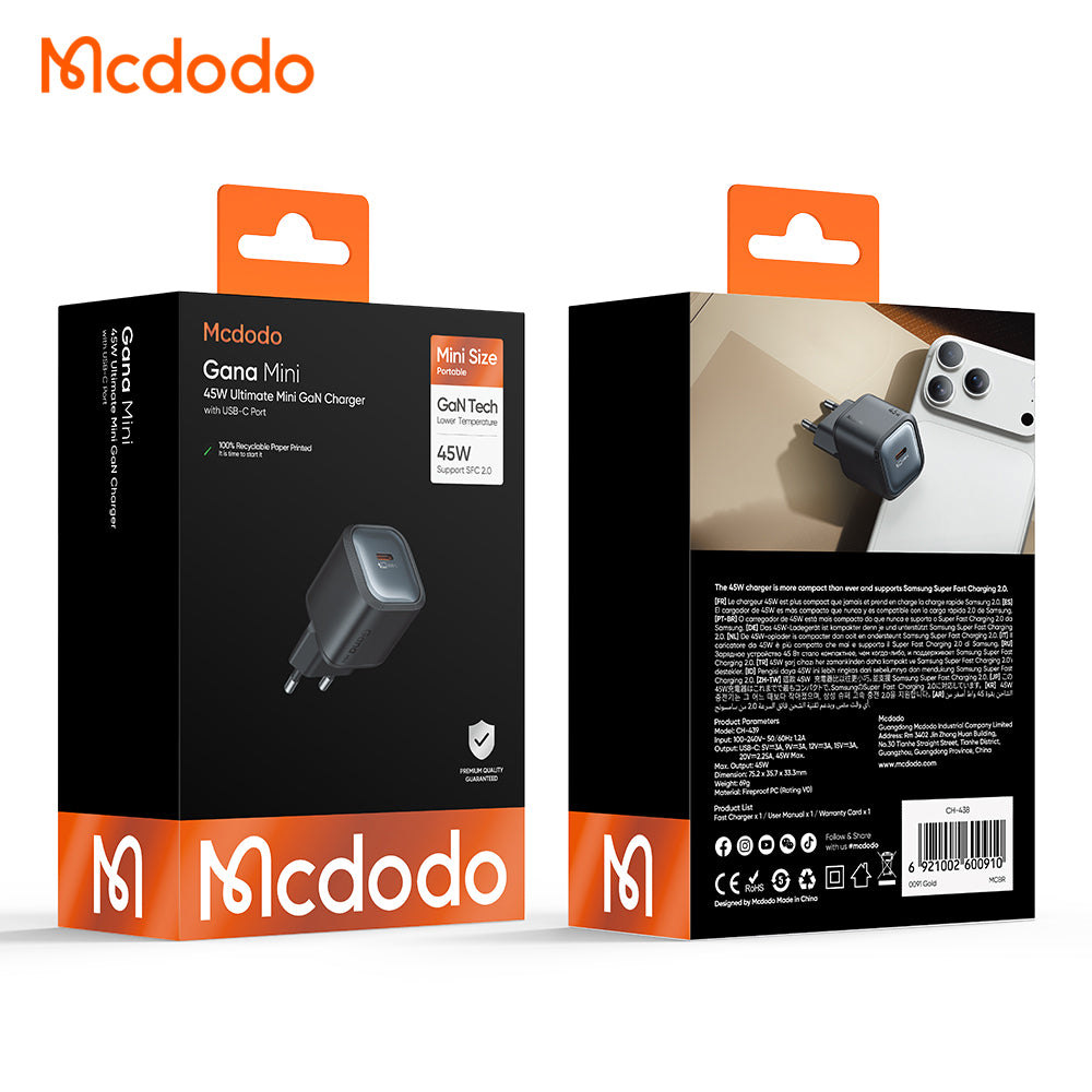 McDodo CH-4391 Ultimate Mini Netzladegerät, 45W, 3A, 1 x USB-C, Schwarz