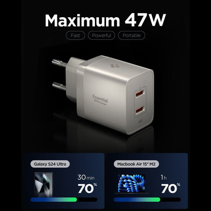 Spigen Netzladegerät EE472EU Essential, 47W, 3A, 2 x USB-C, Titan Grau ACH10451