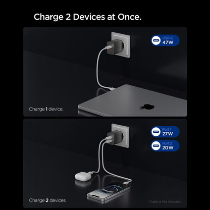 Netzteil Spigen EE472EU Essential, 47W, 3A, 2 x USB-C, Grau ACH10450