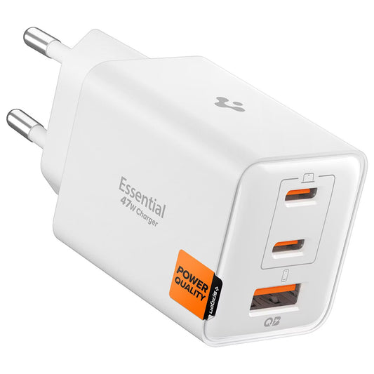 Spigen EE473EU Essential Netzladegerät, 47W, 3A, 1 x USB-A - 2 x USB-C, Weiß ACH09464