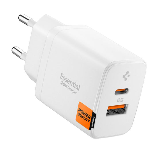 Spigen Essential Netzladegerät, 20W, 3A, 1 x USB-A - 1 x USB-C, Weiß ACH08704
