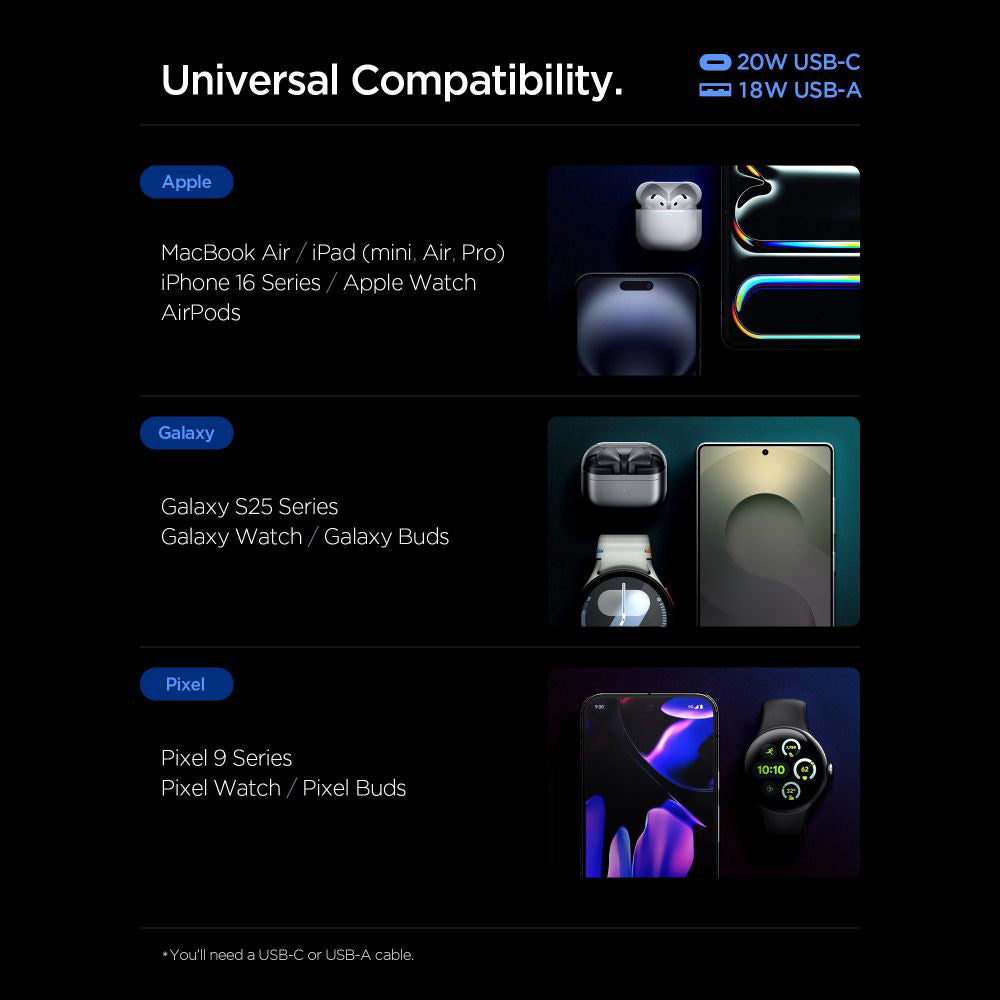 Spigen Essential Netzladegerät, 20W, 3A, 1 x USB-A - 1 x USB-C, Weiß ACH08704