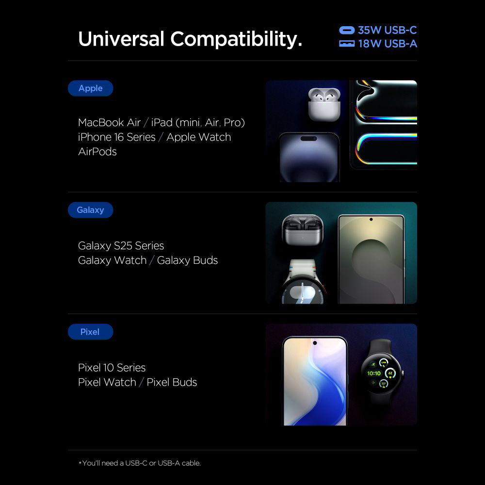 Spigen Essential Netzladegerät, 35W, 3A, 1 x USB-A - 1 x USB-C, Schwarz