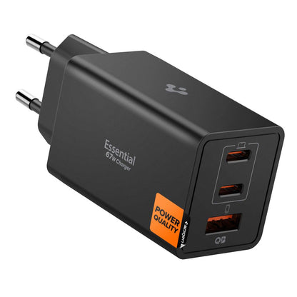 Netzladegerät Spigen Essential, 67W, 3.25A, 1 x USB-A - 2 x USB-C, Schwarz