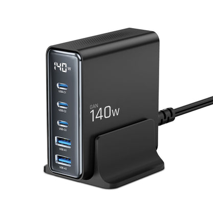 Tech-Protect Netzwerkladegerät DC140W, 140 W, 3 A, 2 x USB-A – 3 x USB-C, Schwarz