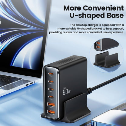 Tech-Protect Netzwerkladegerät DC80W, 80 W, 3 A, 2 x USB-A – 4 x USB-C, Schwarz