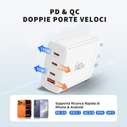 Netzladegerät Tech-Protect NC140W-GAN, 140W, 5A, 1 x USB-A - 3 x USB-C, Weiß