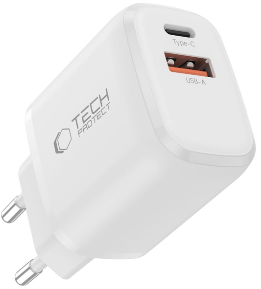 Netzladegerät Tech-Protect NCA45W, 45W, 3A, 1 x USB-A - 1 x USB-C, Weiß