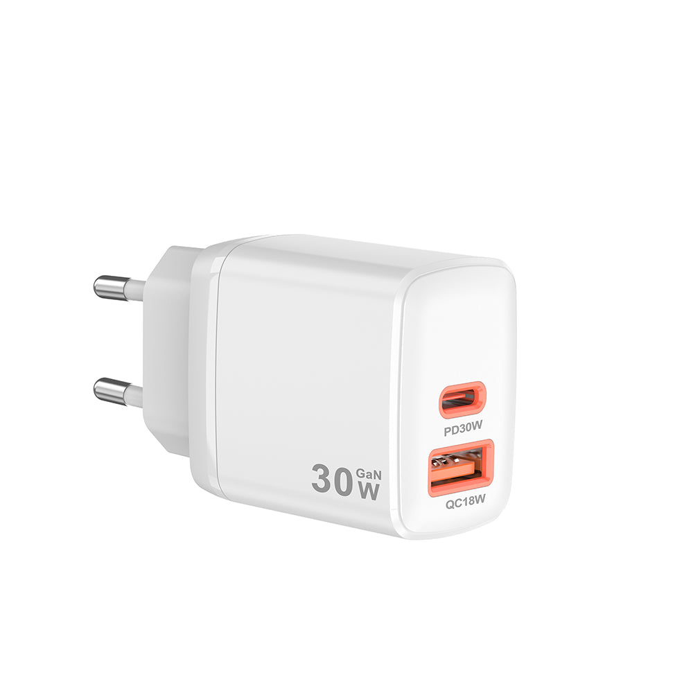 Techsuit CH1 Duonix Network Charger, 30W, 3A, 1 x USB-A - 1 x USB-C, White