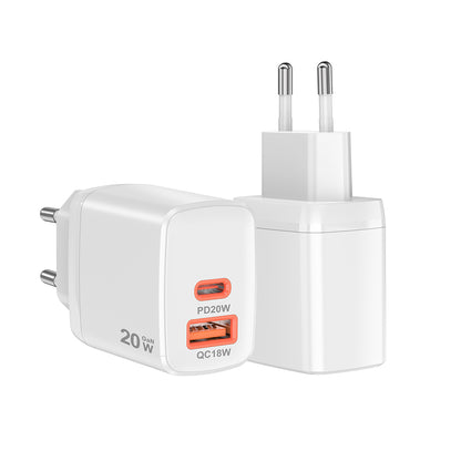 Techsuit CH2 Duonix Netzladegerät, 20W, 3A, 1 x USB-A - 1 x USB-C, Weiß