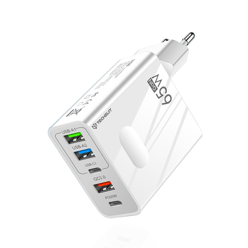 Netzladegerät Techsuit CHC1 PentaXPower, 25W, 3A, 3 x USB-A - 2 x USB-C, Weiß