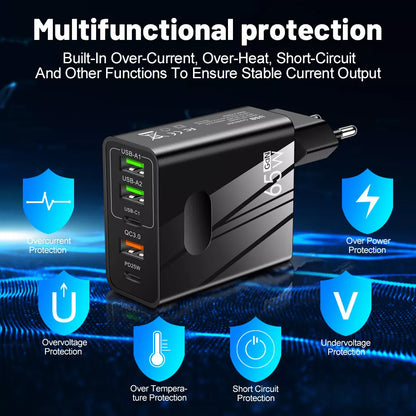 Netzladegerät Techsuit CHC1 PentaXPower, 25W, 3A, 3 x USB-A - 2 x USB-C, Weiß