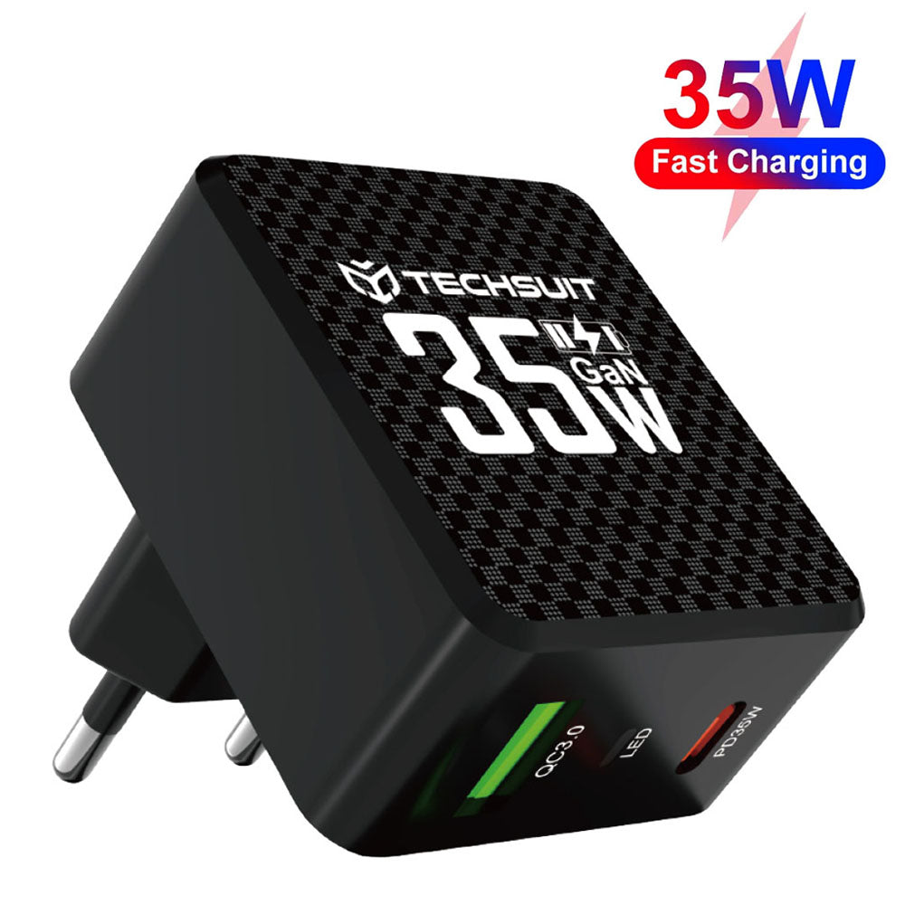 Netzladegerät Techsuit CHPD173 Tiny, 35W, 3A, 1 x USB-A - 1 x USB-C, Schwarz