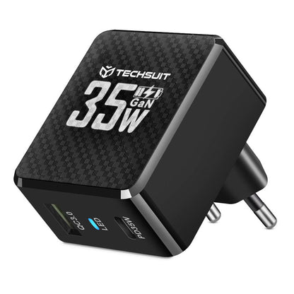 Netzladegerät Techsuit CHPD173 Tiny, 35W, 3A, 1 x USB-A - 1 x USB-C, Schwarz