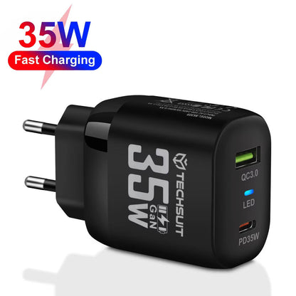 Netzladegerät Techsuit CHPD174, 35W, 3A, 1 x USB-A - 1 x USB-C, Schwarz