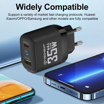 Netzladegerät Techsuit CHPD174, 35W, 3A, 1 x USB-A - 1 x USB-C, Schwarz