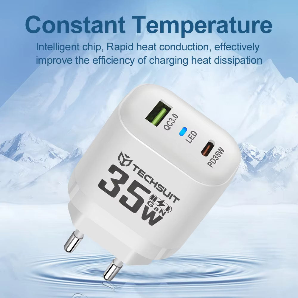 Netzladegerät Techsuit CHPD174, 35W, 3A, 1 x USB-A - 1 x USB-C, Schwarz