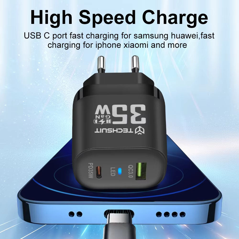 Netzladegerät Techsuit CHPD174, 35W, 3A, 1 x USB-A - 1 x USB-C, Schwarz