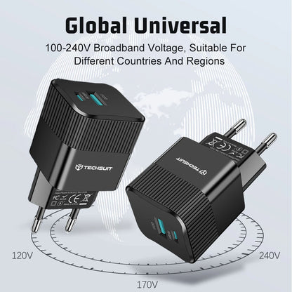 Netzladegerät Techsuit CHPD216 Tiny, 25W, 3A, 1 x USB-A - 1 x USB-C, Weiß