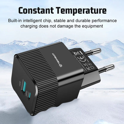 Netzladegerät Techsuit CHPD216 Tiny, 25W, 3A, 1 x USB-A - 1 x USB-C, Weiß