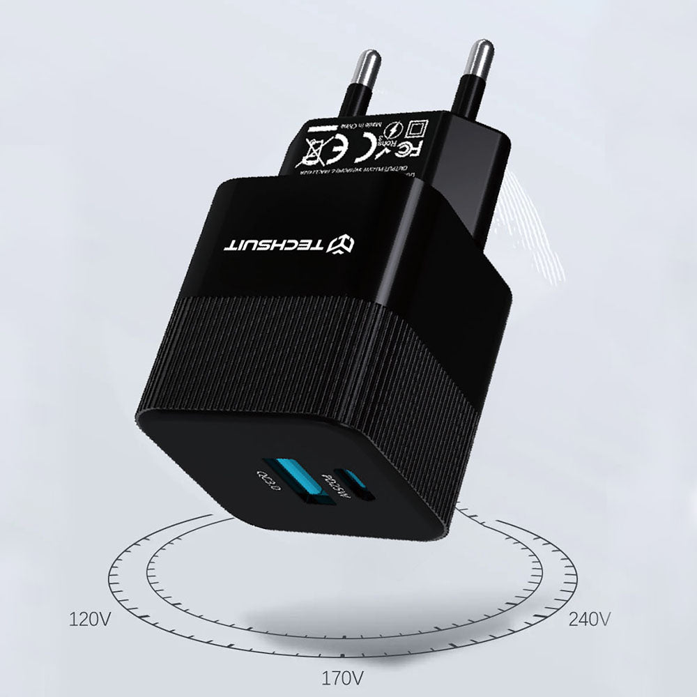 Netzladegerät Techsuit CHPD216 Tiny, 25W, 3A, 1 x USB-A - 1 x USB-C, Weiß