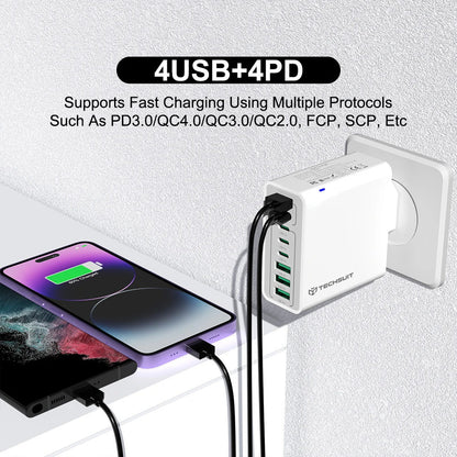 Netzladegerät Techsuit CHPD224, 65W, 3.25A, 4 x USB-A - 4 x USB-C, Weiß