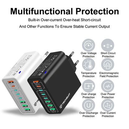 Netzladegerät Techsuit CHPD224, 65W, 3.25A, 4 x USB-A - 4 x USB-C, Weiß