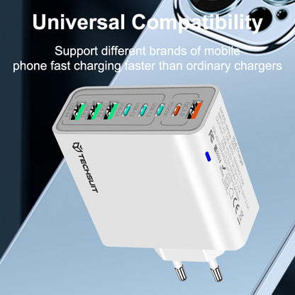 Techsuit CHPD224 Network Charger, 65W, 3.25A, 4 x USB-A - 4 x USB-C, Black