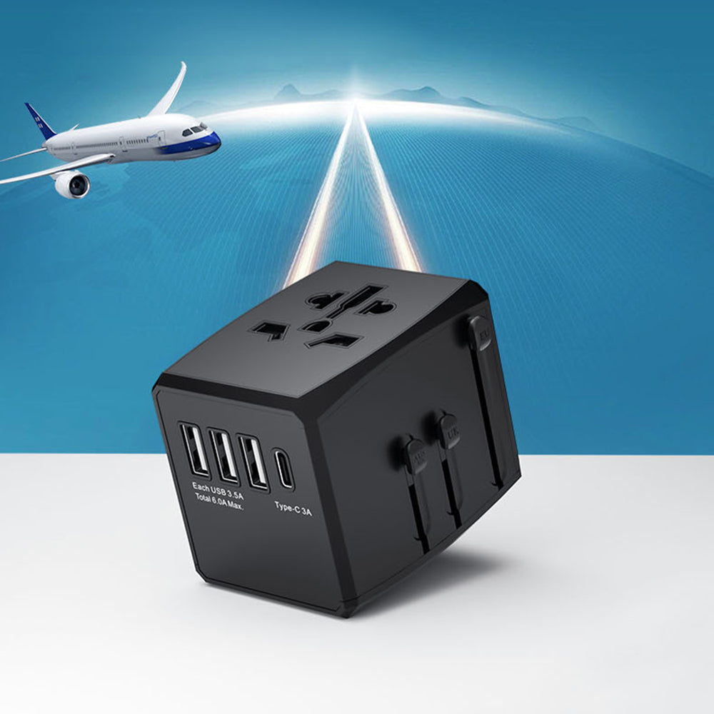 Techsuit HHT904-B1 Travel Network Charger, 15W, 3A, 3 x USB-A - 1 x USB-C, Black