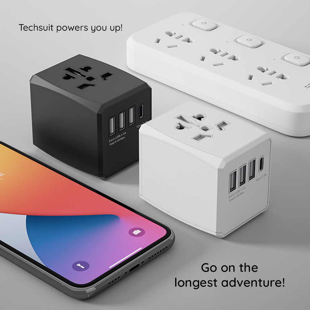 Netzladegerät Techsuit HHT904-B3 Travel, 30W, 3A, 3 x USB-A - 1 x USB-C, Weiß