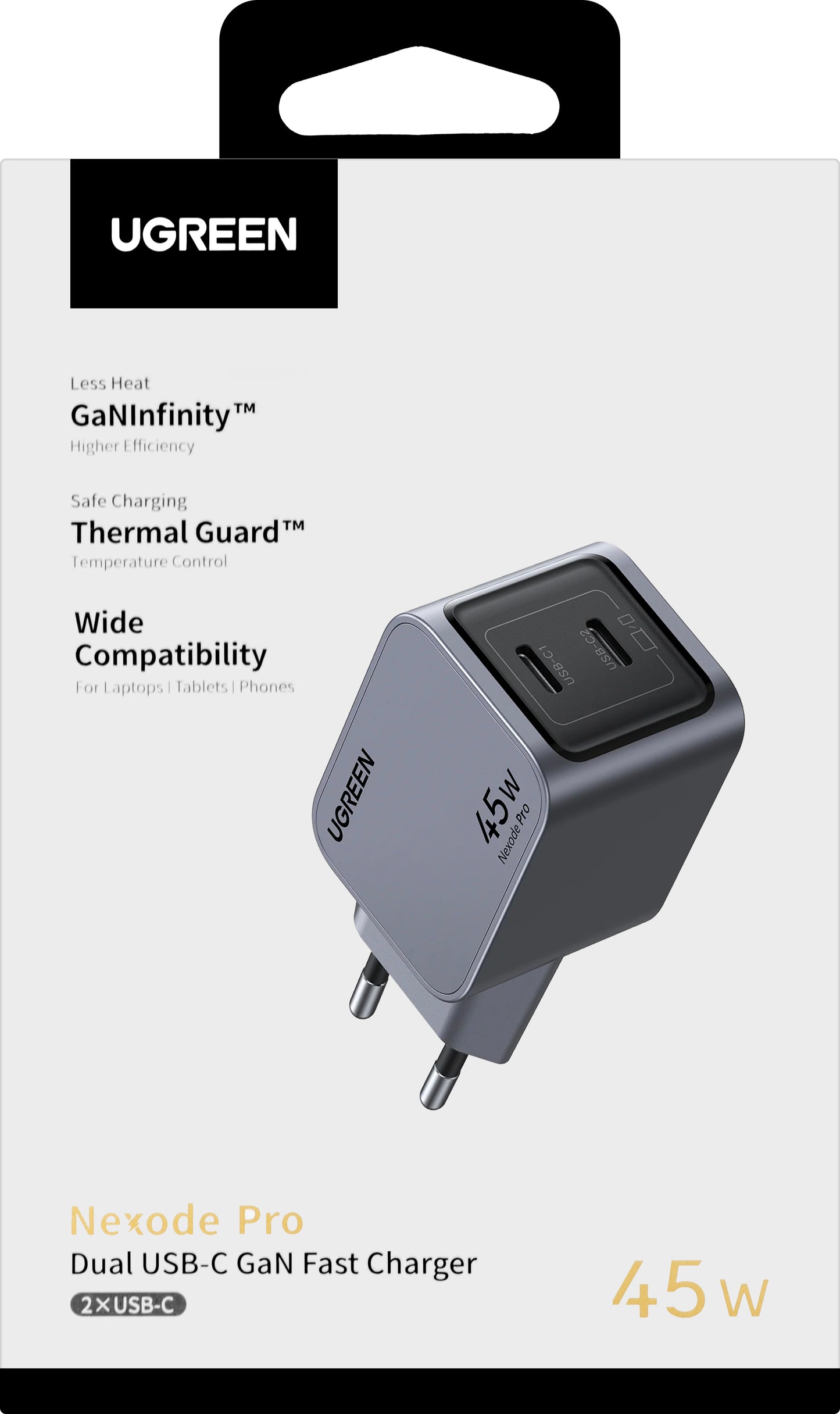Netzwerk-Ladegerät UGREEN X707 Nexode Pro, 45W, 3A, 2 x USB-C, Grau 
