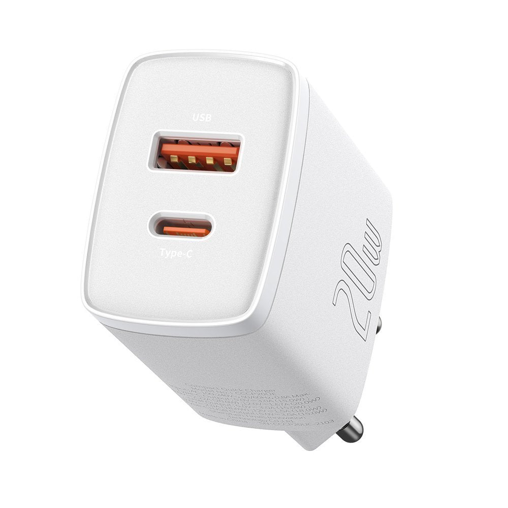 Baseus Compact Network Charger, 20W, 3A, 1 x USB-A - 1 x USB-C, White CCXJ-B02