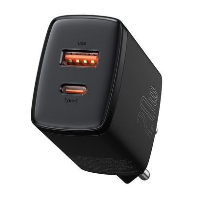 Baseus Compact Network Charger, 20W, 3A, 1 x USB-A - 1 x USB-C, Black CCXJ-B01