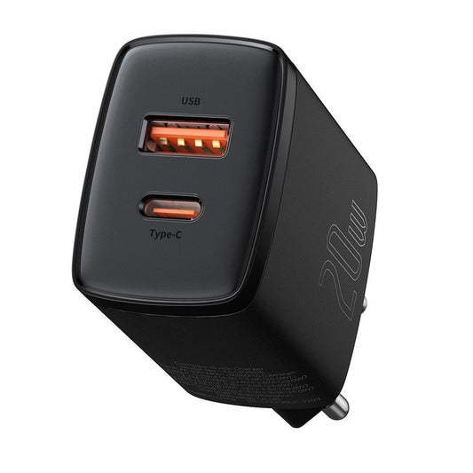 Baseus Kompaktes Netzwerk-Ladegerät, 20W, 3A, 1 x USB-A - 1 x USB-C, Schwarz CCXJ-B01