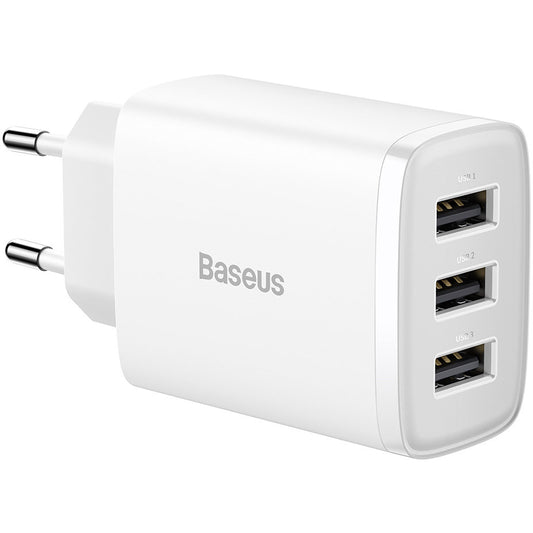 Baseus Kompaktes Netzwerk-Ladegerät 3U, 17W, 2.1A, 3 x USB-A, Weiß CCXJ020102