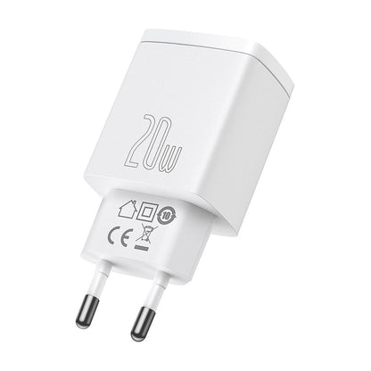 Baseus Compact Network Charger, 20W, 3A, 1 x USB-A - 1 x USB-C, White CCXJ-B02