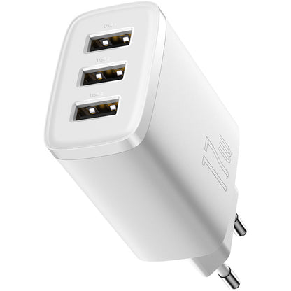 Baseus Compact 3U Network Charger, 17W, 2.1A, 3 x USB-A, White CCXJ020102