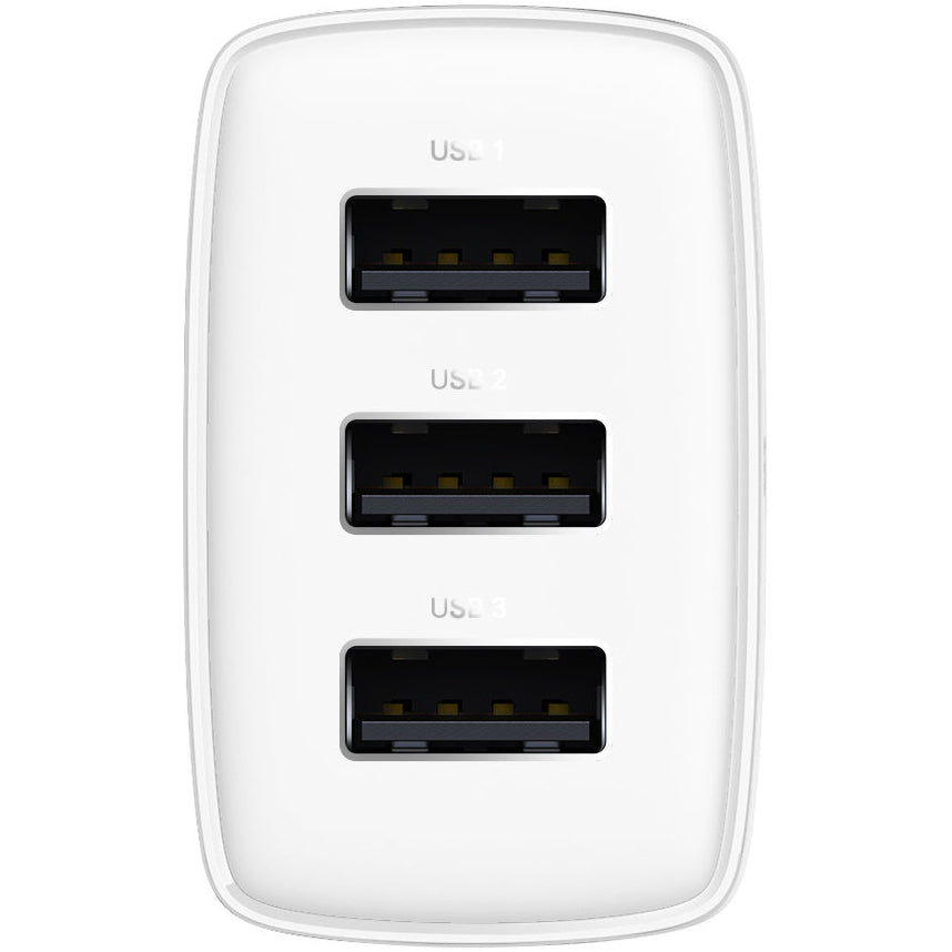 Baseus Compact 3U Network Charger, 17W, 2.1A, 3 x USB-A, White CCXJ020102