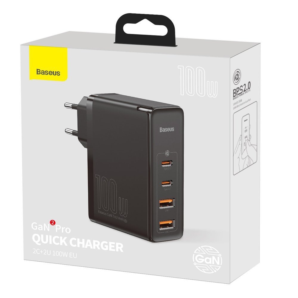 Baseus GaN2 Pro Netzwerkladegerät, 100 W, 5 A, 2 x USB-A – 2 x USB-C, Schwarz CCGAN2P-L01