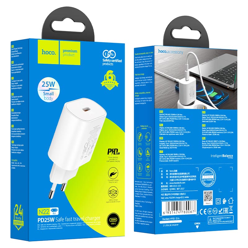 HOCO Jetta N22 Netzwerkladegerät, 25 W, 3 A, 1 x USB-C, Weiß