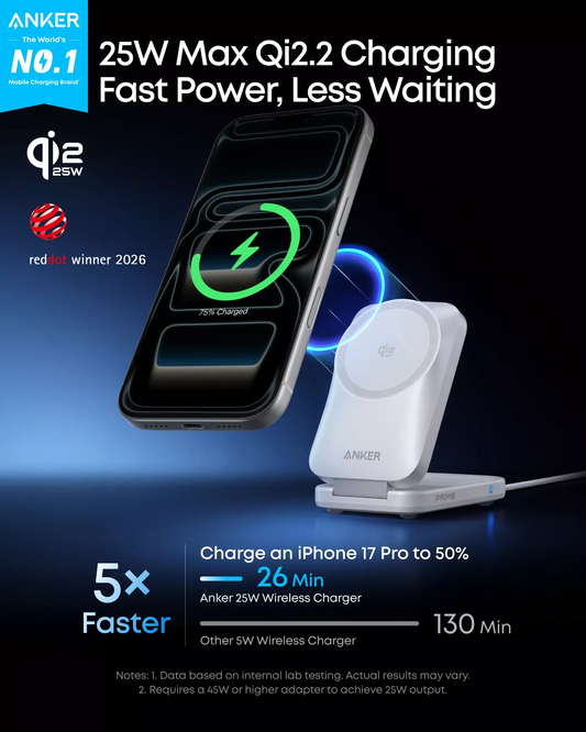 Anker Prime MagGo 3in1 Wireless Netzladegerät, 25W, Weiß B25N1G21