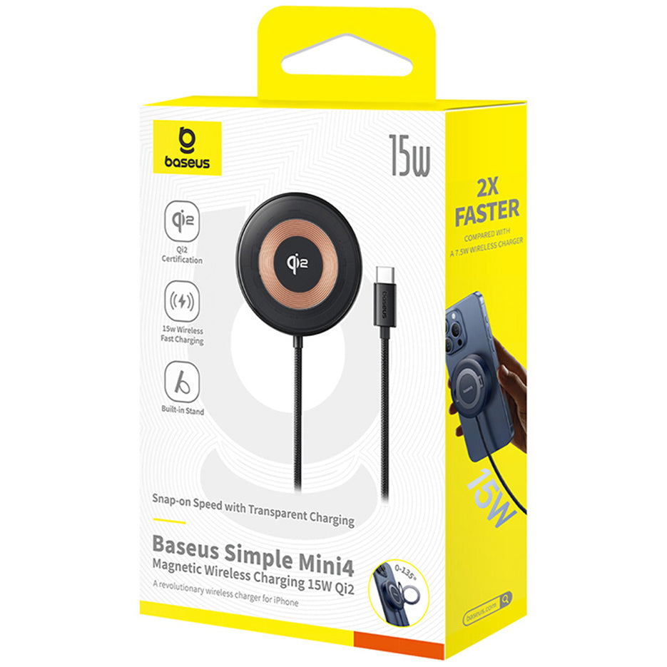 Baseus Simple Mini4 Wireless Netzladegerät, 15W, 1.67A, Schwarz P10273300121-01