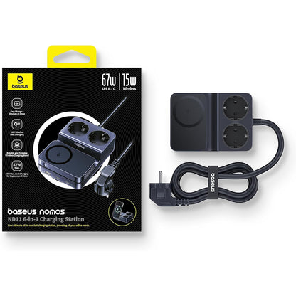 Baseus Nomos ND11 QI 6in1 Ladestation, 67W, 3.35A, 1 x USB-A - 2 x USB-C - 2 x Schuko, Schwarz P80015804213-00