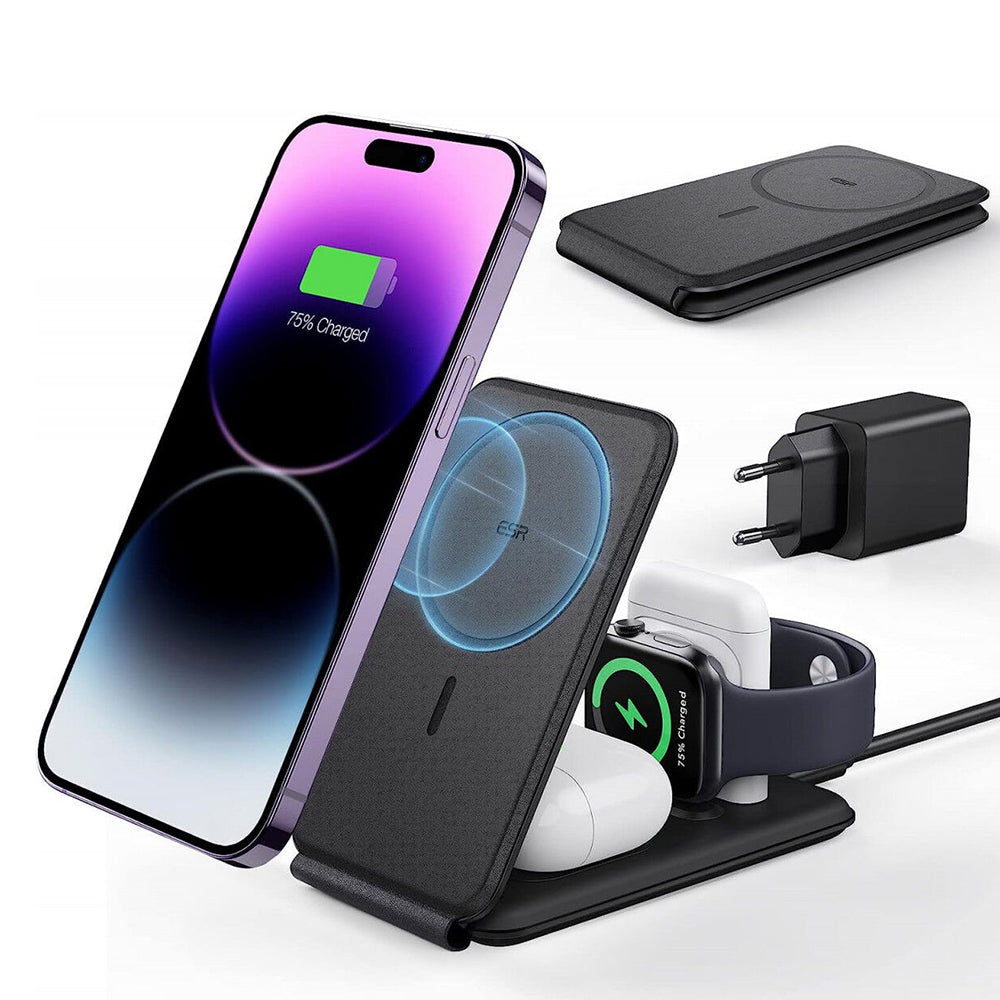 ESR Travel 3in1 Wireless Netzladegerät, 15W, 1.67A, Schwarz