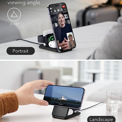 ESR Travel 3in1 Wireless Netzladegerät, 15W, 1.67A, Schwarz
