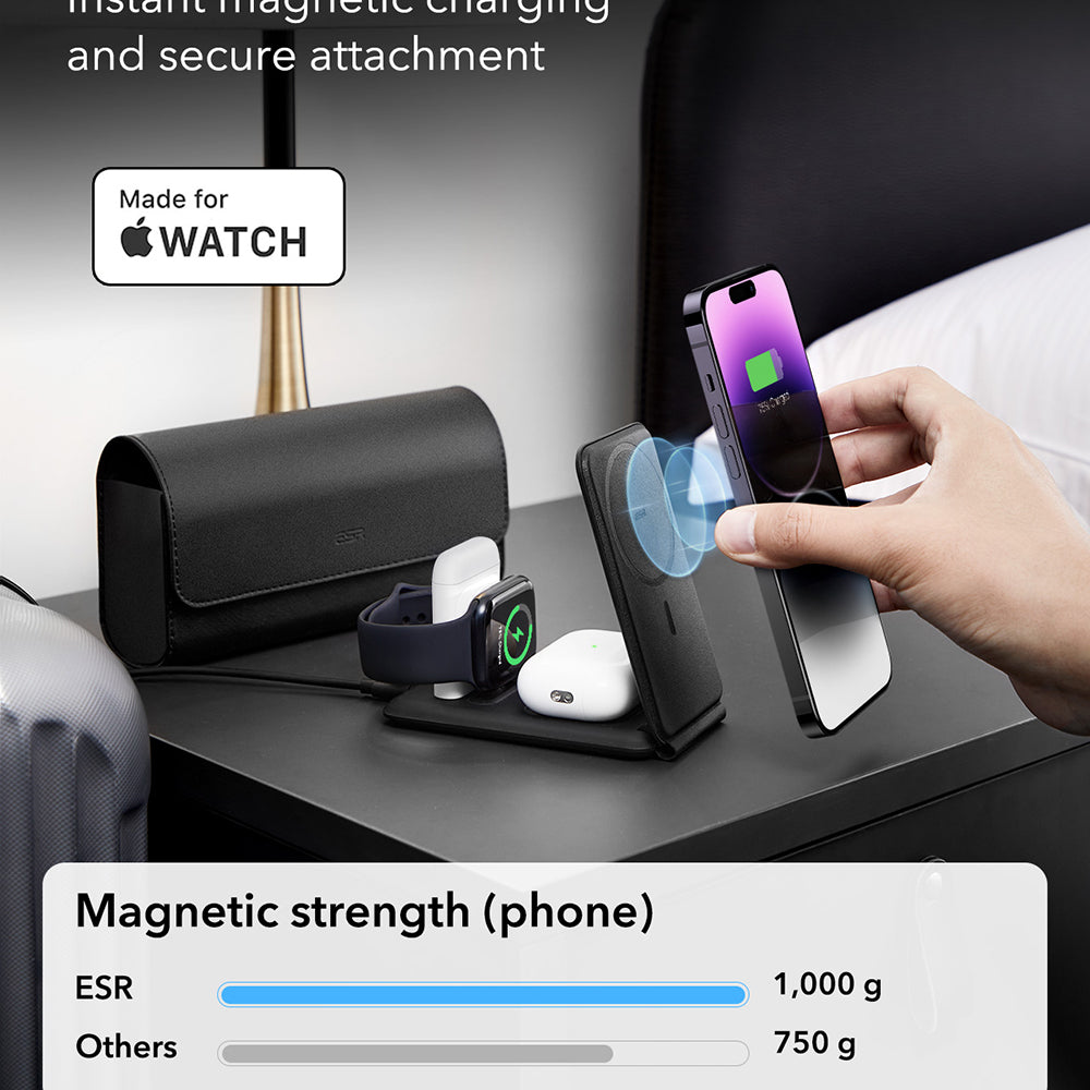 ESR Travel 3in1 Wireless Netzladegerät, 15W, 1.67A, Schwarz