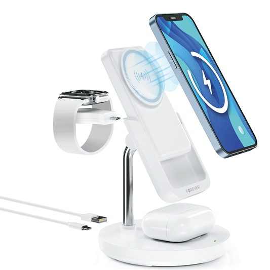 Forever MACS-100 5in1 Wireless Netzladegerät, 20W, 3A, 1 x USB-A, Weiß