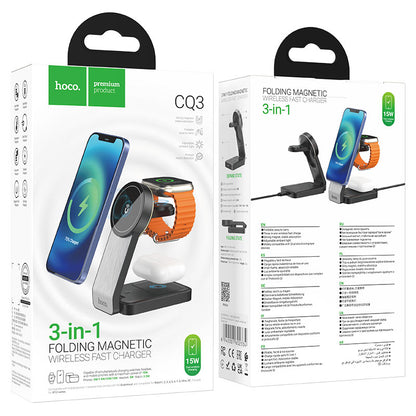 Drahtlos-Netzladegerät HOCO CQ3 3in1, 15W, 1.67A, Schwarz