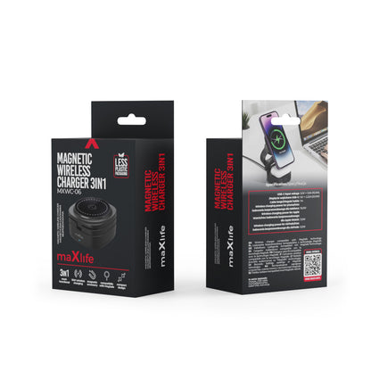 Drahtloses Netzladegerät MaXlife MXWC-06 3in1, 15W, 1.67A, Schwarz